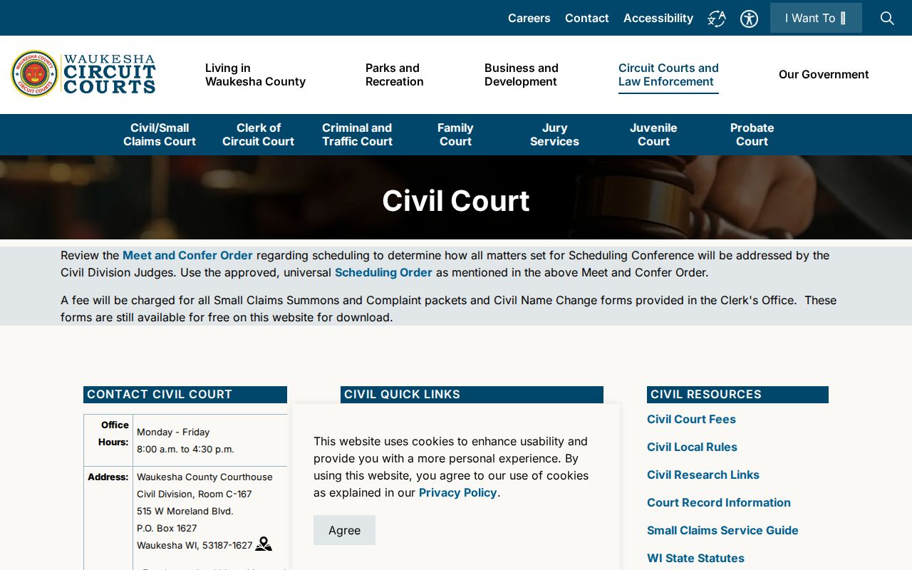 Waukesha County civil court docket Civil Division page