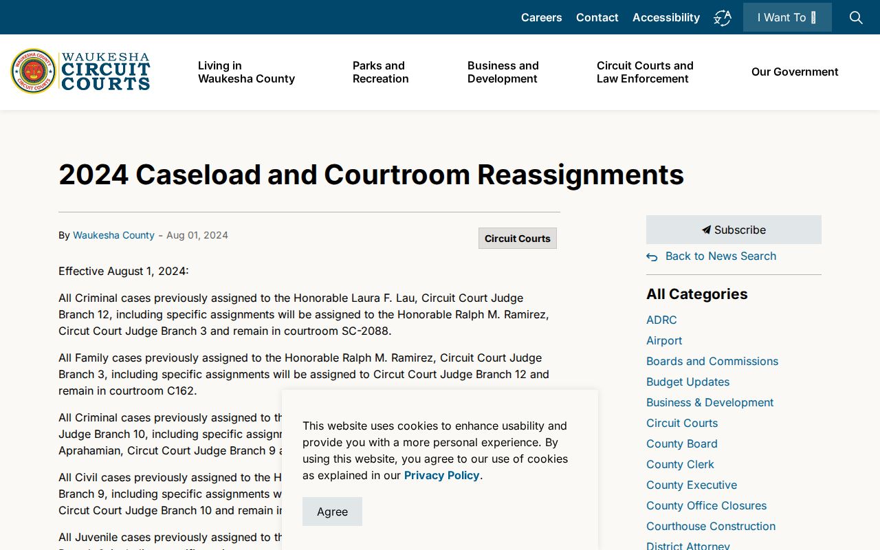 Waukesha County court schedule reassignment notice